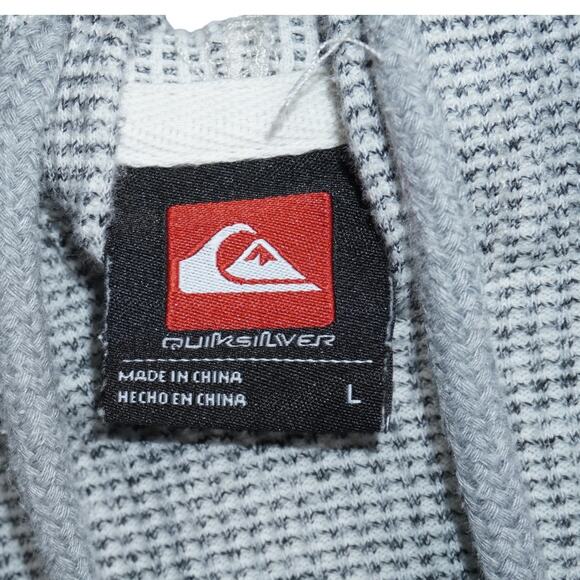 Quiksilver Waffle Knit Hoodie Men’s Large Gray Long Sleeve Pullover Surf Skate - Picture 4 of 4